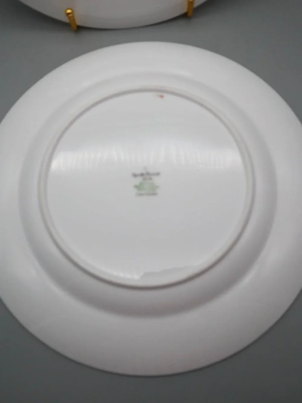 2 Vtg Spode Period 1810 Chatham Bone China Dinner Plates Fruit Pattern Gold Trim